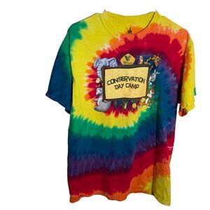 Disney Animal Kingdom Conservation Day Camp Shirt Adult Medium Rainbow Swirl